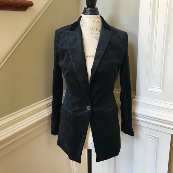 NWT JCrew Willa Velvet Blazer Jacket Womens 2 Black Stretch One Button Coat NEW - Picture 4 of 13